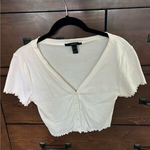 Forever 21 white cropped cotton button up short sleeve blouse